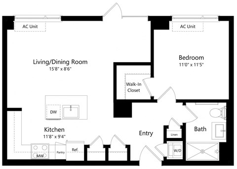 One Bedroom Floor Plan at One East Harlem Luxury Apartments in East Harlem NY